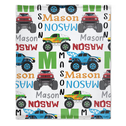 Livraison gratuite✈️Couverture personnalisée avec nom Monster Trucks 