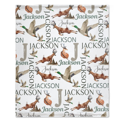 Livraison gratuite✈️Couverture personnalisée pour bébé, couverture de chasse, cerf, canard colvert nom de bébé des bois, couverture pour bébé sur le thème du pays