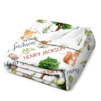 Personalized Forest Animals Theme Baby Name Blanket