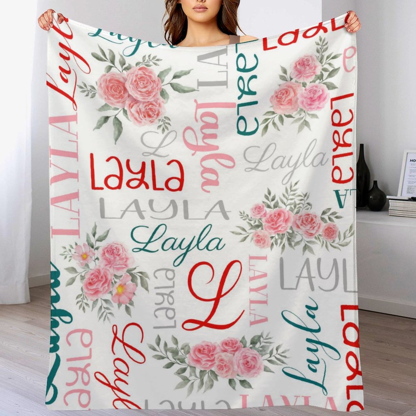 Free Shipping✈️Personalized Floral Name Blanket