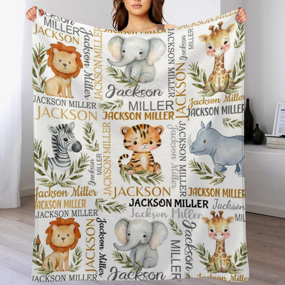 Couverture pour bébé avec nom personnalisé, livraison gratuite✈️Aquarelle Safari Animal