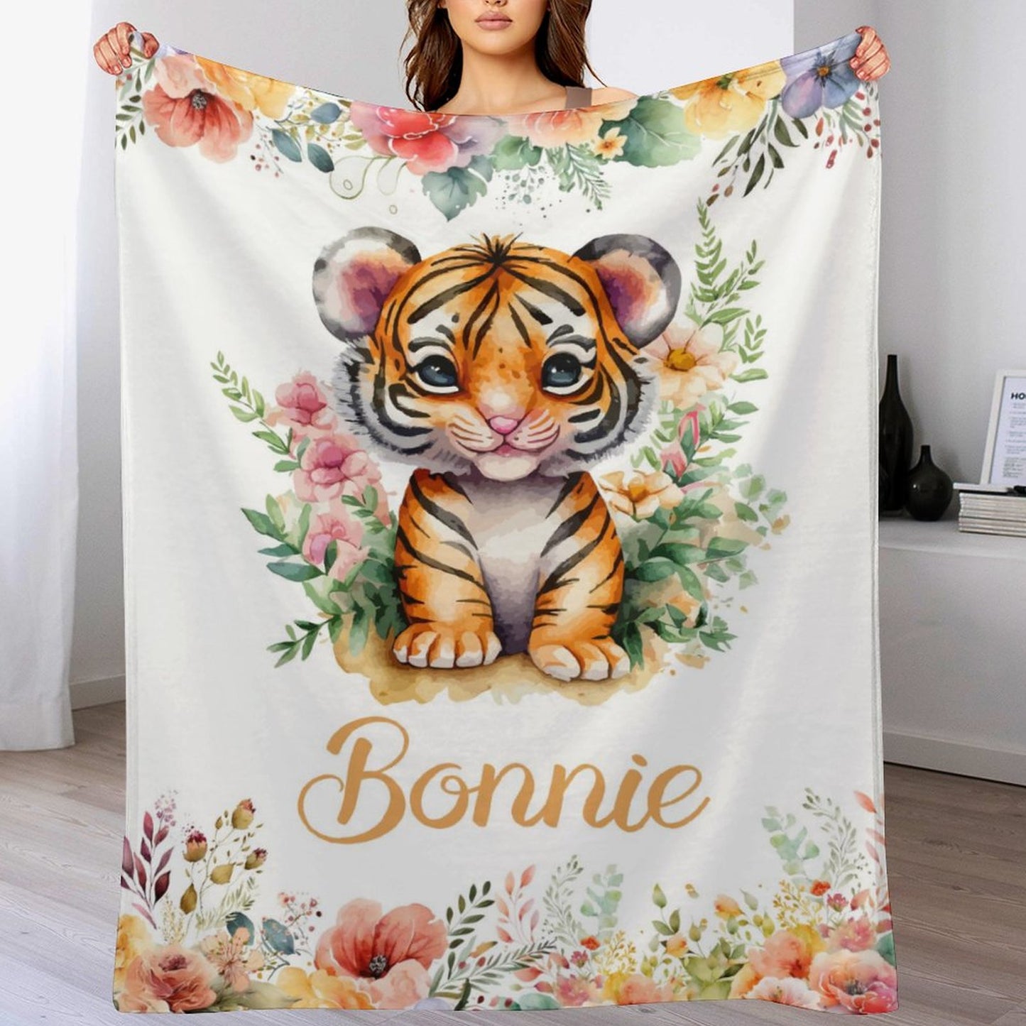 Livraison gratuite✈️Couverture personnalisée avec nom de bébé tigre