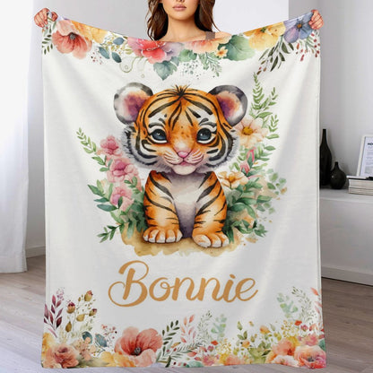 Livraison gratuite✈️Couverture personnalisée avec nom de bébé tigre