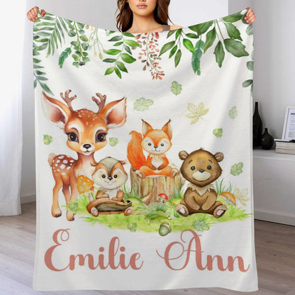 Free Shipping✈️Personalized Woodland Animal Names Custom Blanket