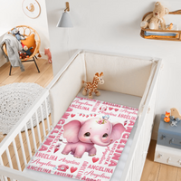 Personalized Cute Pink Elephant Gift Name Blanket