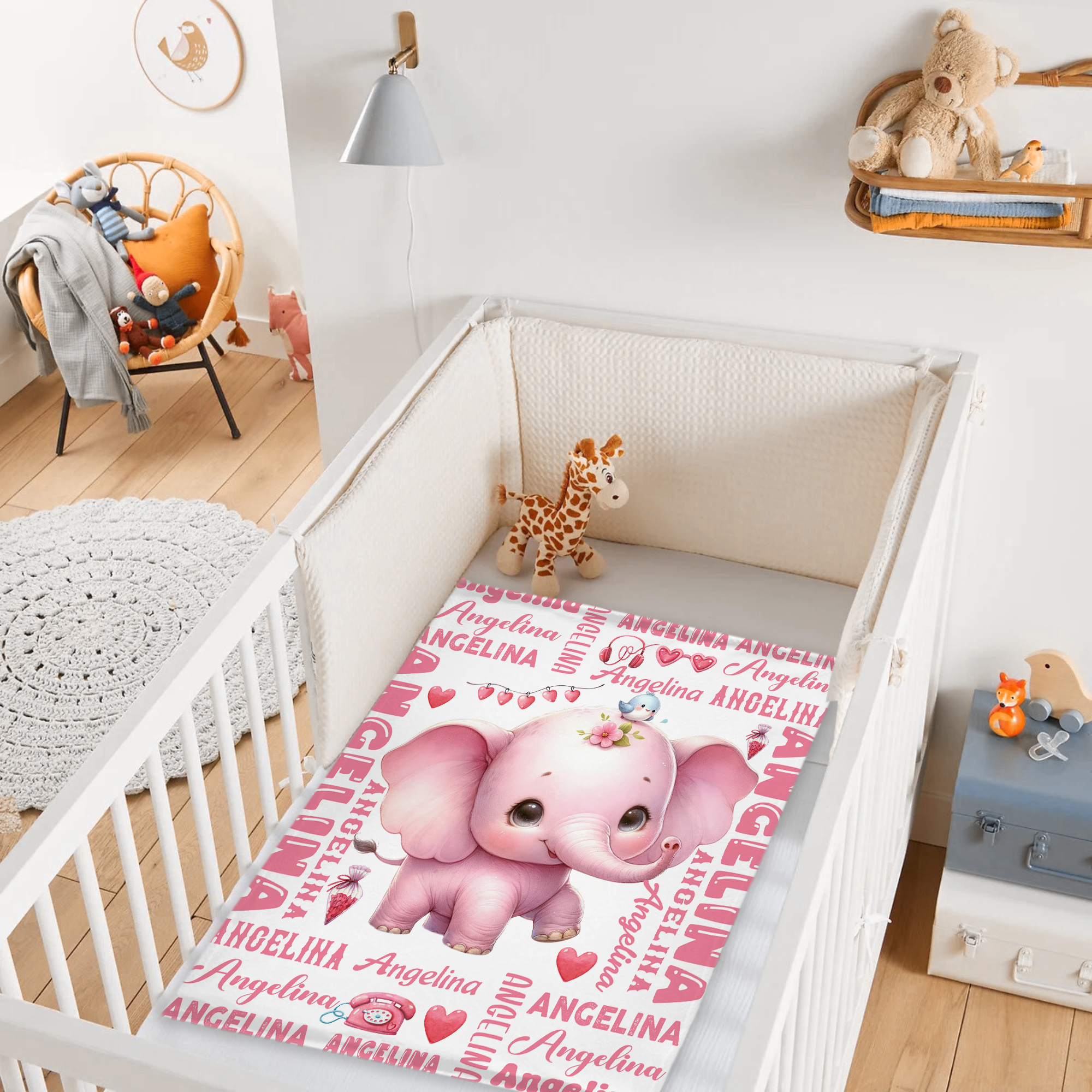 Personalized Cute Pink Elephant Gift Name Blanket