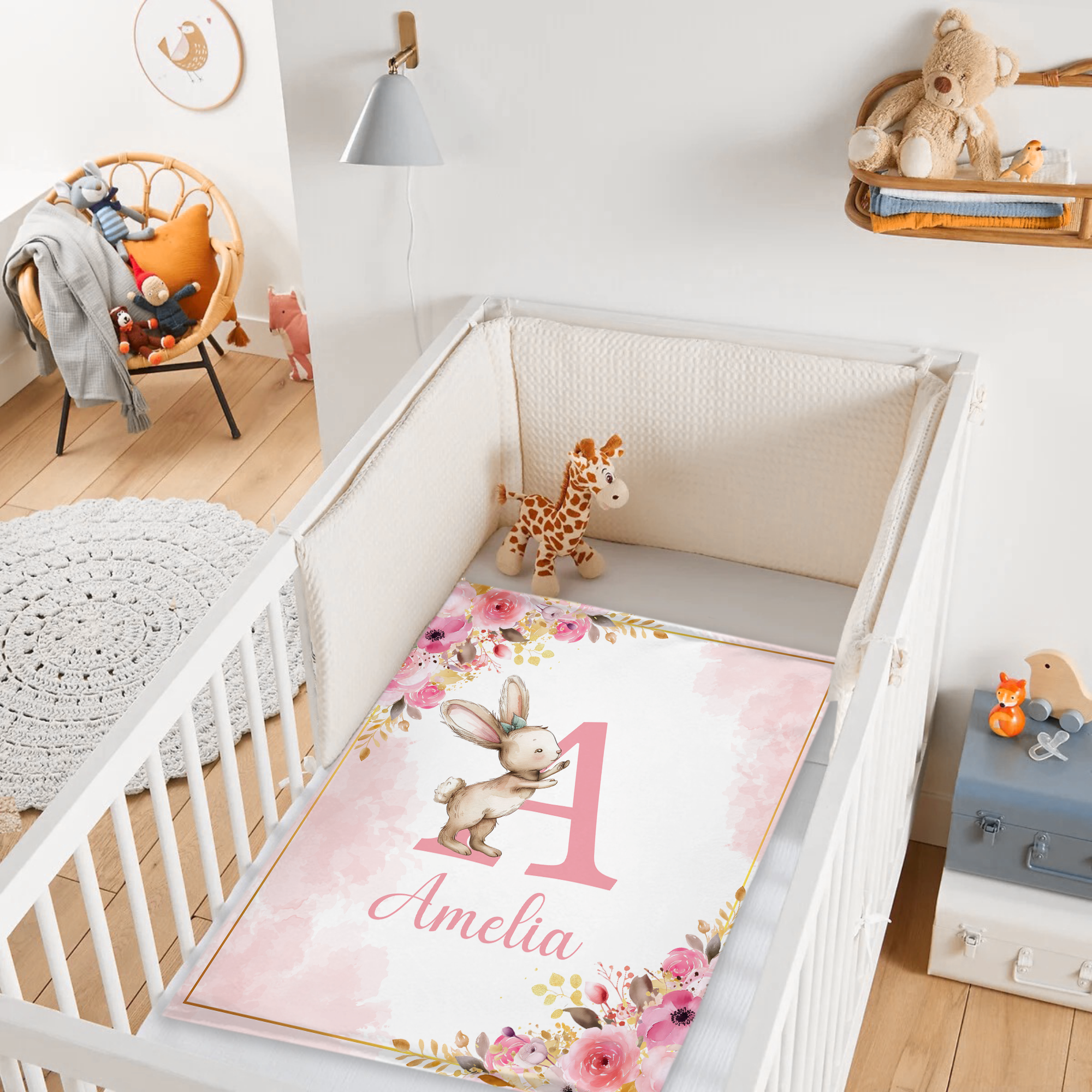 Personalized Baby Blanket with Name, Pink Bunny
