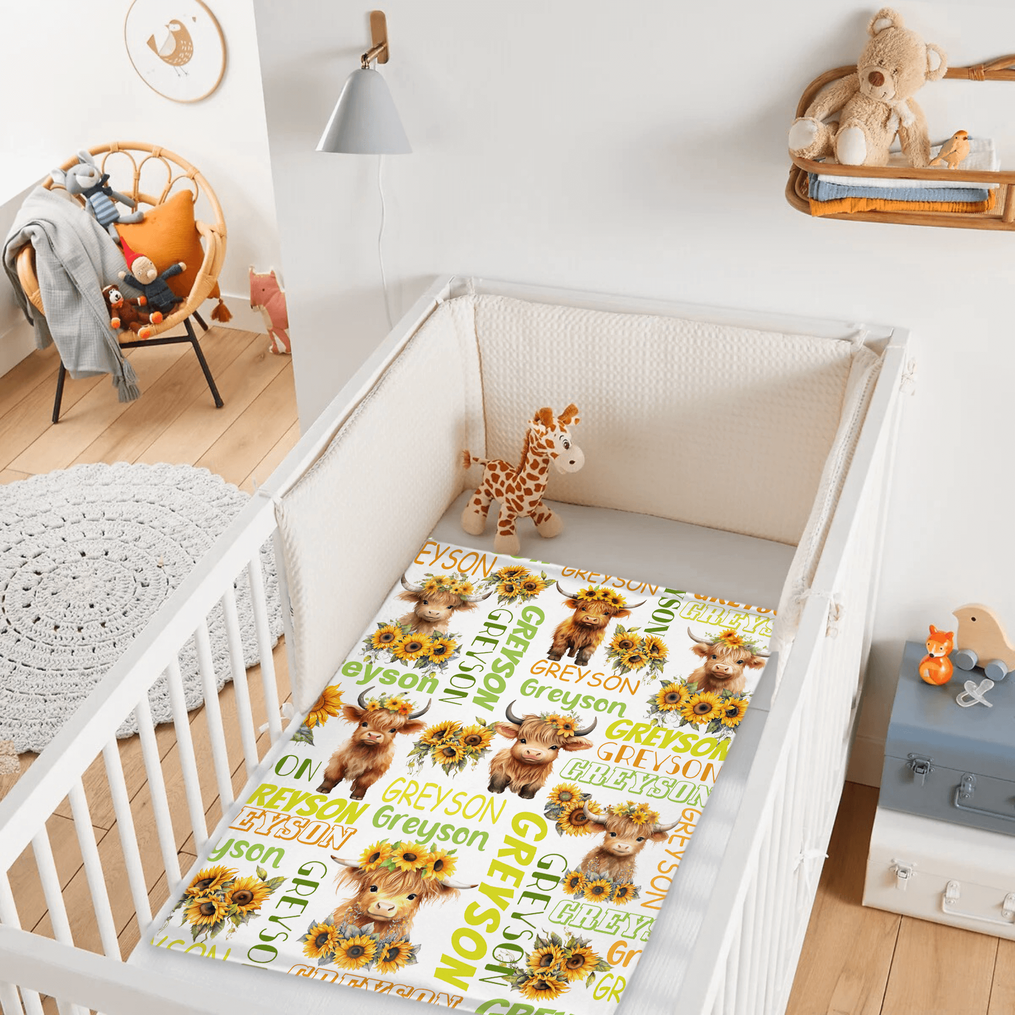 Personalized Daisy Highland Cow Baby Blanket with Name