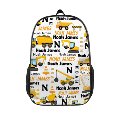 Personalized Construction Trucks Backpack For Kids