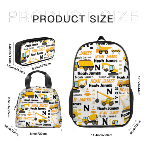 Personalized Construction Trucks Backpack For Kids