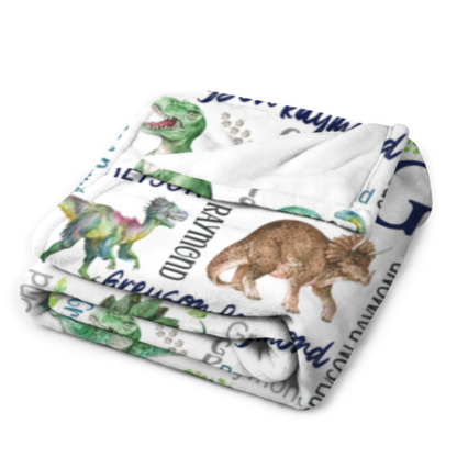 Customised Dinosaur Pattern Blanket - Personalised Name Dinosaur Blanket - A Gift For Child,Baby,Friend