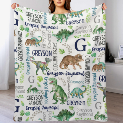 Customised Dinosaur Pattern Blanket - Personalised Name Dinosaur Blanket - A Gift For Child,Baby,Friend