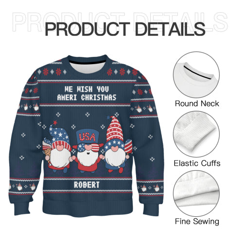 Personalized Ugly Sweater - America Gnome We Wish You Ameri Christmas