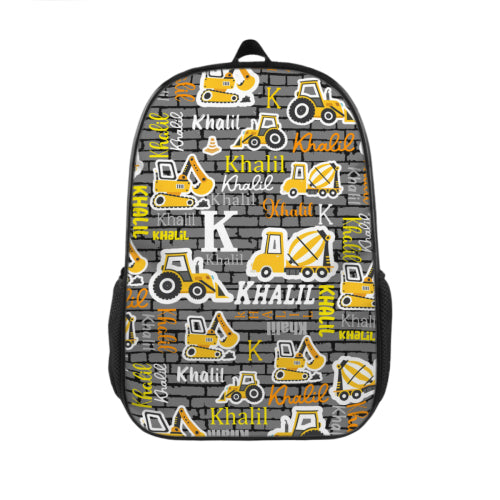 Personalized Name Construction Kids Backpack