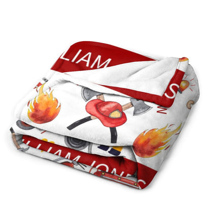 Free Shipping✈️Personalized Custom Name Baby Blanket - Fire Service Firetruck Fireman