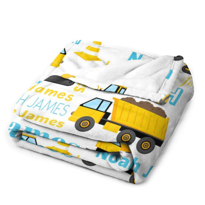 Free Shipping✈️Personalized Toddler Blanket Light Construction Truck Kids Custom Blanket