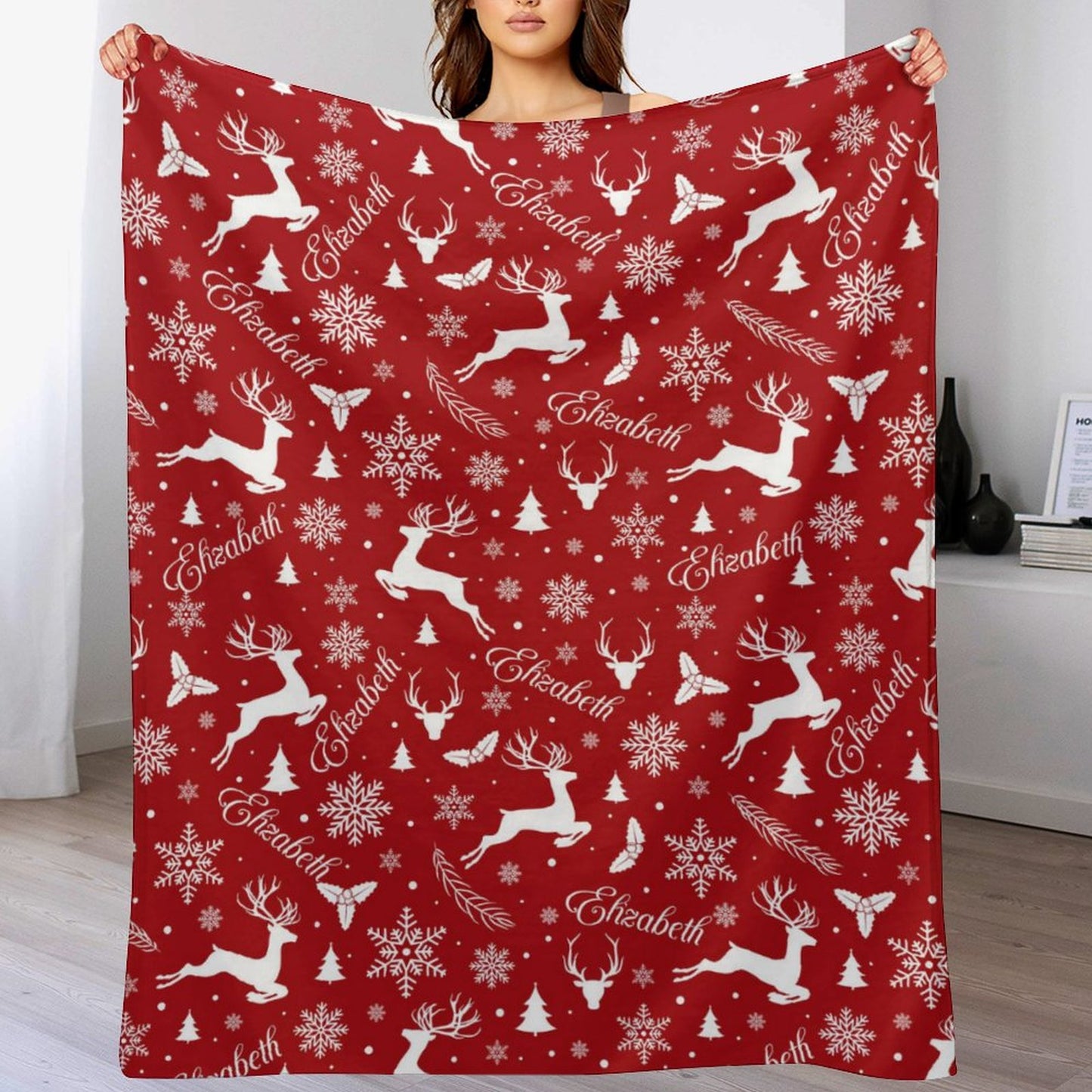 Free Shipping✈️Personalied Christmas Reindeer Prints Name Blanket