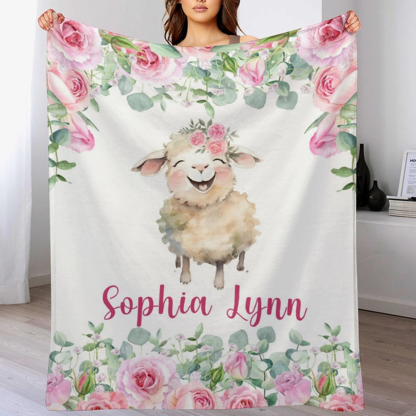 Free Shipping✈️Custom Name Baby Girl Lamb Blanket