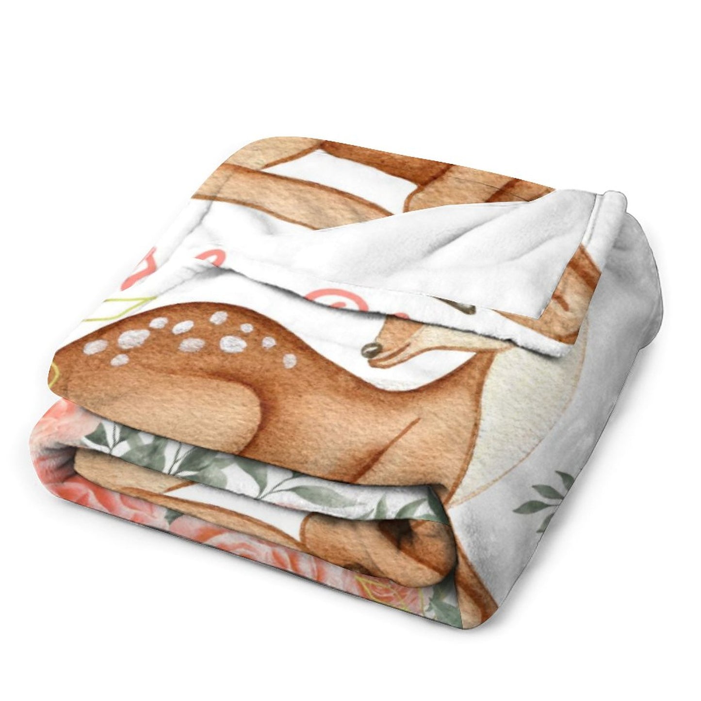 Free Shipping✈️Personalized Girl Woodland Peach Floral Deer Baby Blanket