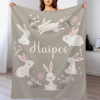 Free Shipping✈️Personalized Baby Girl Bunny Rabbit Name Blanket