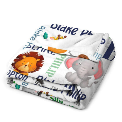 Free Shipping✈️Personalized Blanket - Custom Name Jungle Animal Blanket - Sherpa Throw Blanket - Animal Blanket