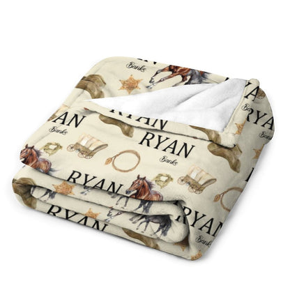 Free Shipping✈️Cowboy Swaddle Baby Blanket - Personalized Name Swaddle Blanket - Cowboy Ranch Baby Blanket