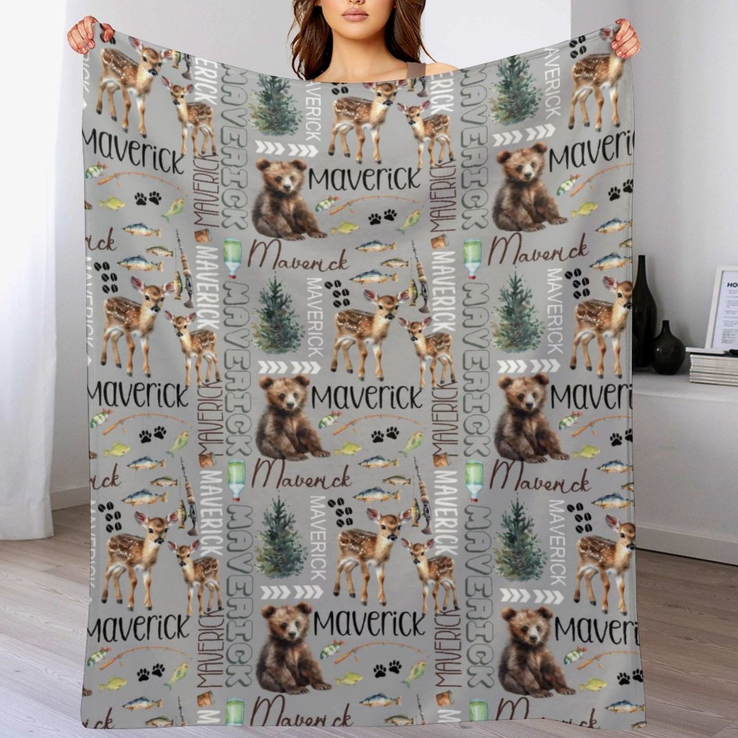 Free Shipping✈️Personalized Name Blanket -Toddler Boy Country Woodland Forest,Baby Shower Gift