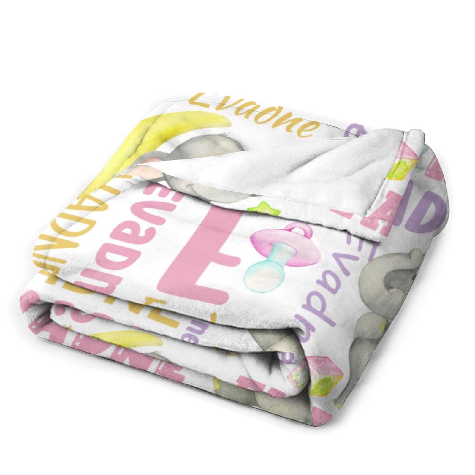 Cute Elephant Custom Name Blanket Gifts for Baby Kids Toddlers