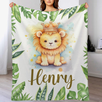 Livraison gratuite✈️Couverture pour bébé personnalisée avec nom - Bébé Lion