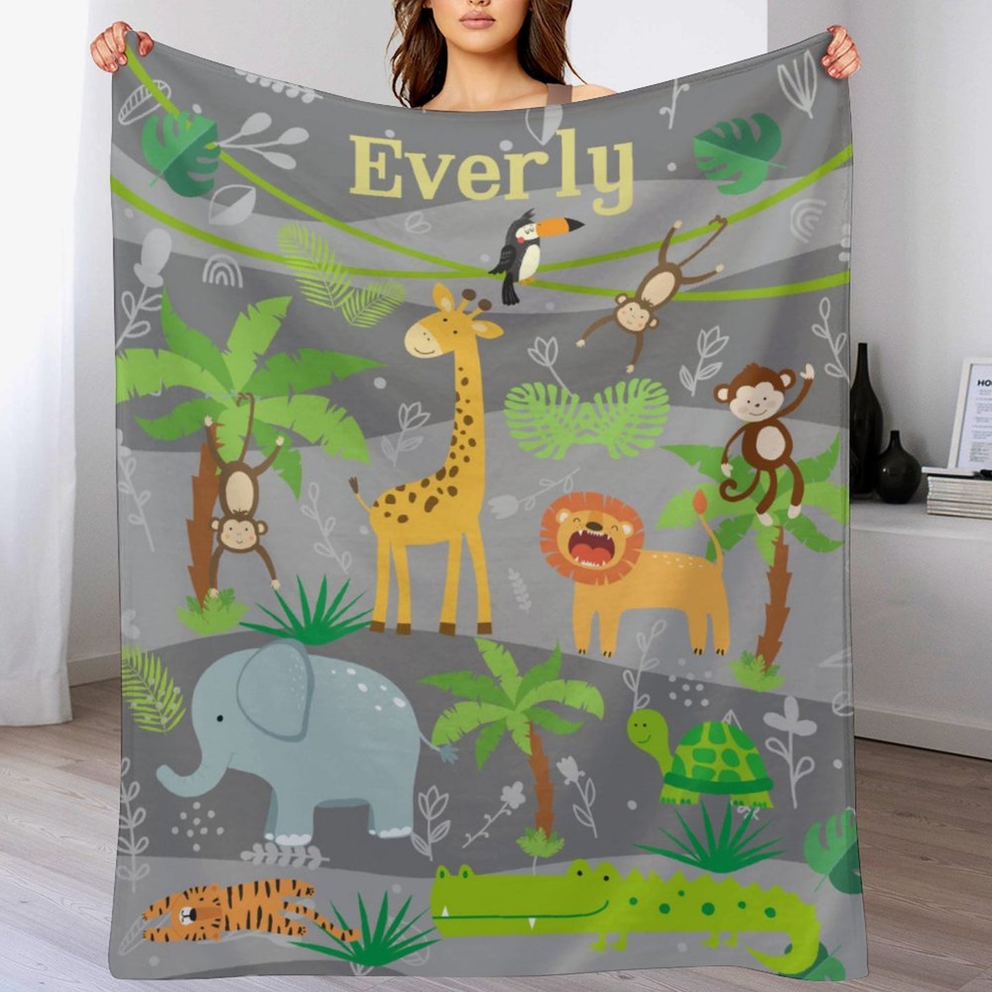 Free Shipping✈️Personalized Name Custom Baby blanket-Jungle Theme