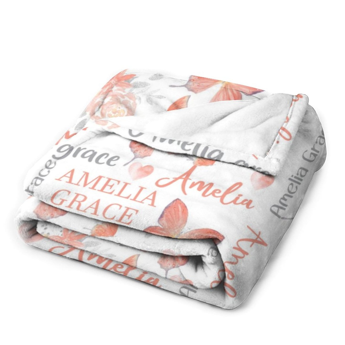 Free Shipping✈️Personalized Butterfly Coral Floral Baby Girl Name Blanket