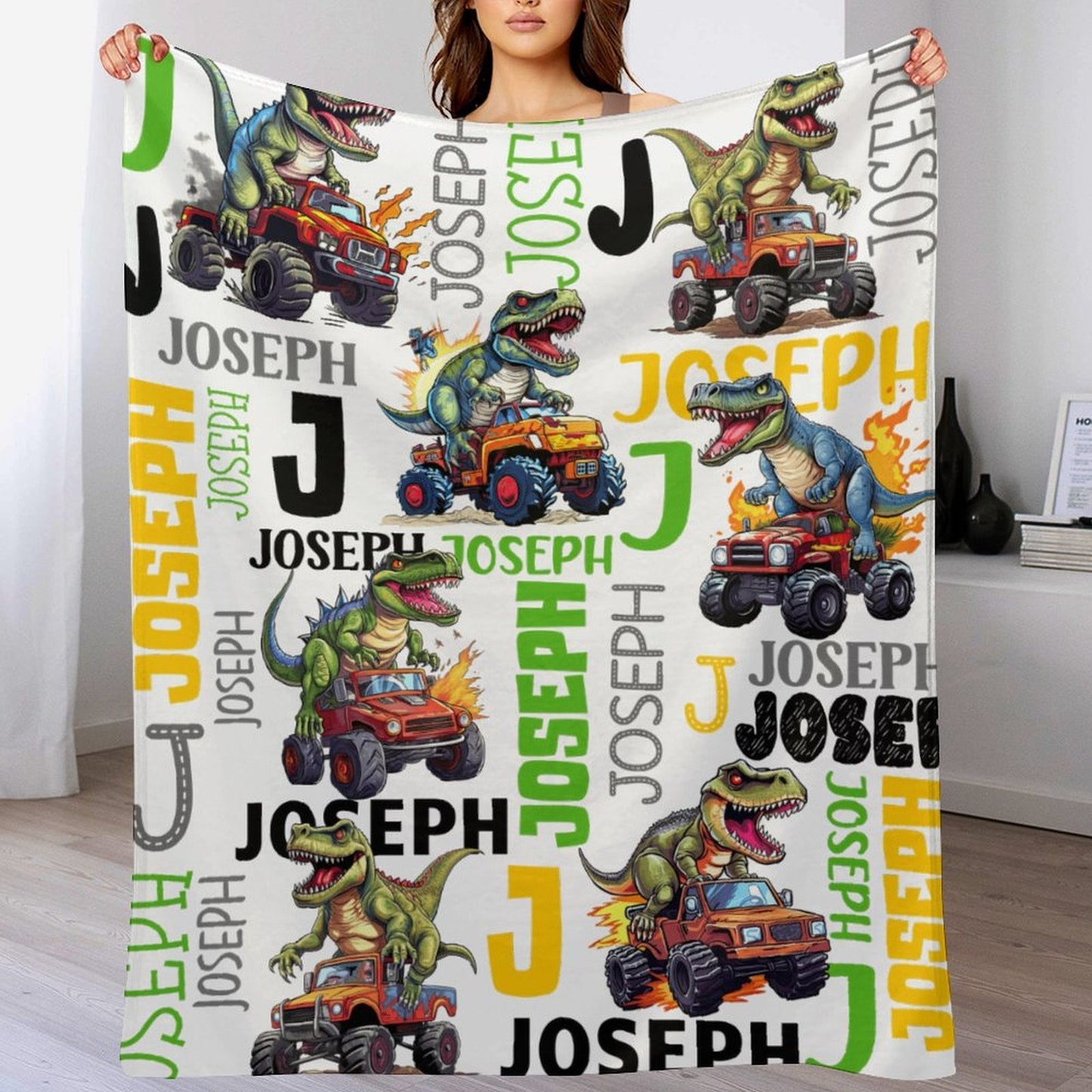 Free Shipping✈️Personalized Baby Blanket Dinosaur Flame Pickup Name Custom Blanket