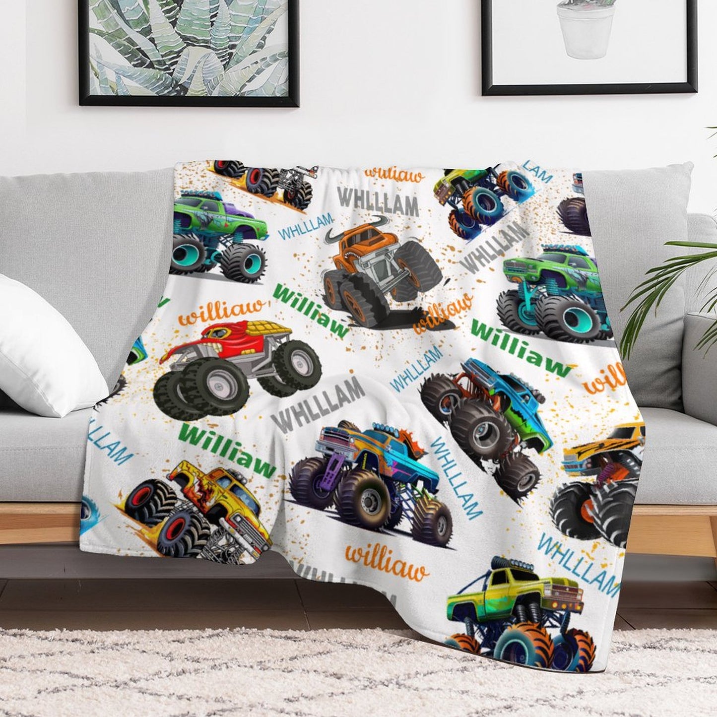 Free Shipping✈️Monster Truck Custom Blanket Gift for Kids, Personalized Gift for Toddler Boy