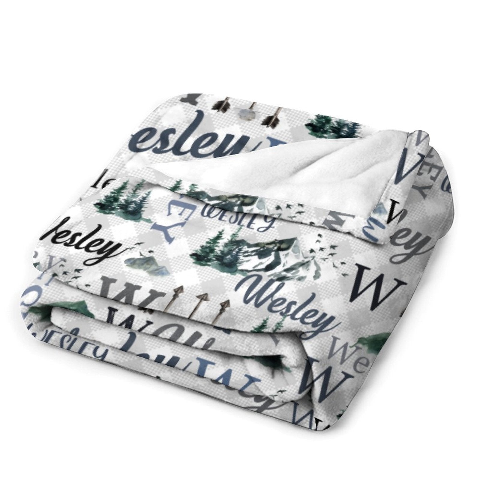 Personalized Custom Baby Name Blanket - Snow Mountain Forest Adventure Baby Blanket