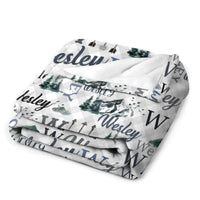 Personalized Custom Baby Name Blanket - Snow Mountain Forest Adventure Baby Blanket