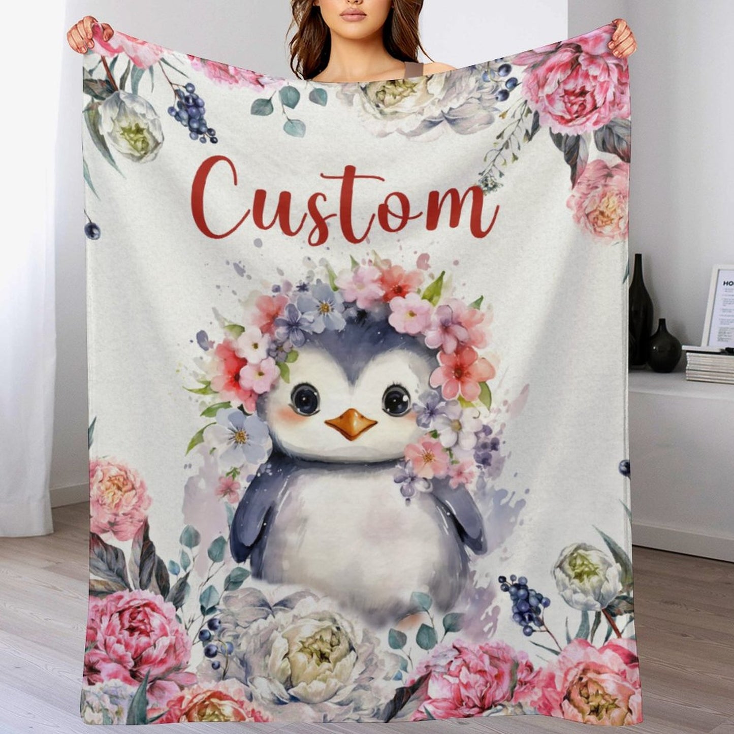 Free Shipping✈️Name Custom Name Penguin Blanket Soft Plush Lightweight Throw Blanket