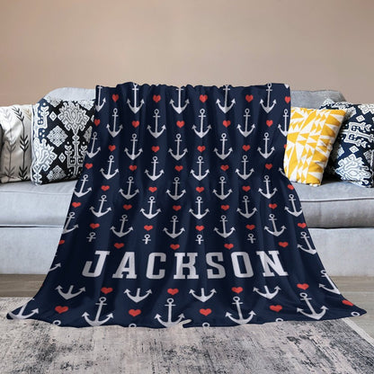 Free Shipping✈️Nautical Anchor and Heart Name Custom Blanket