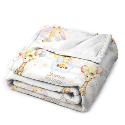 Free Shipping✈️Personalized Rainbow Baby Giraffe Boy Girl Soft Name Blanket