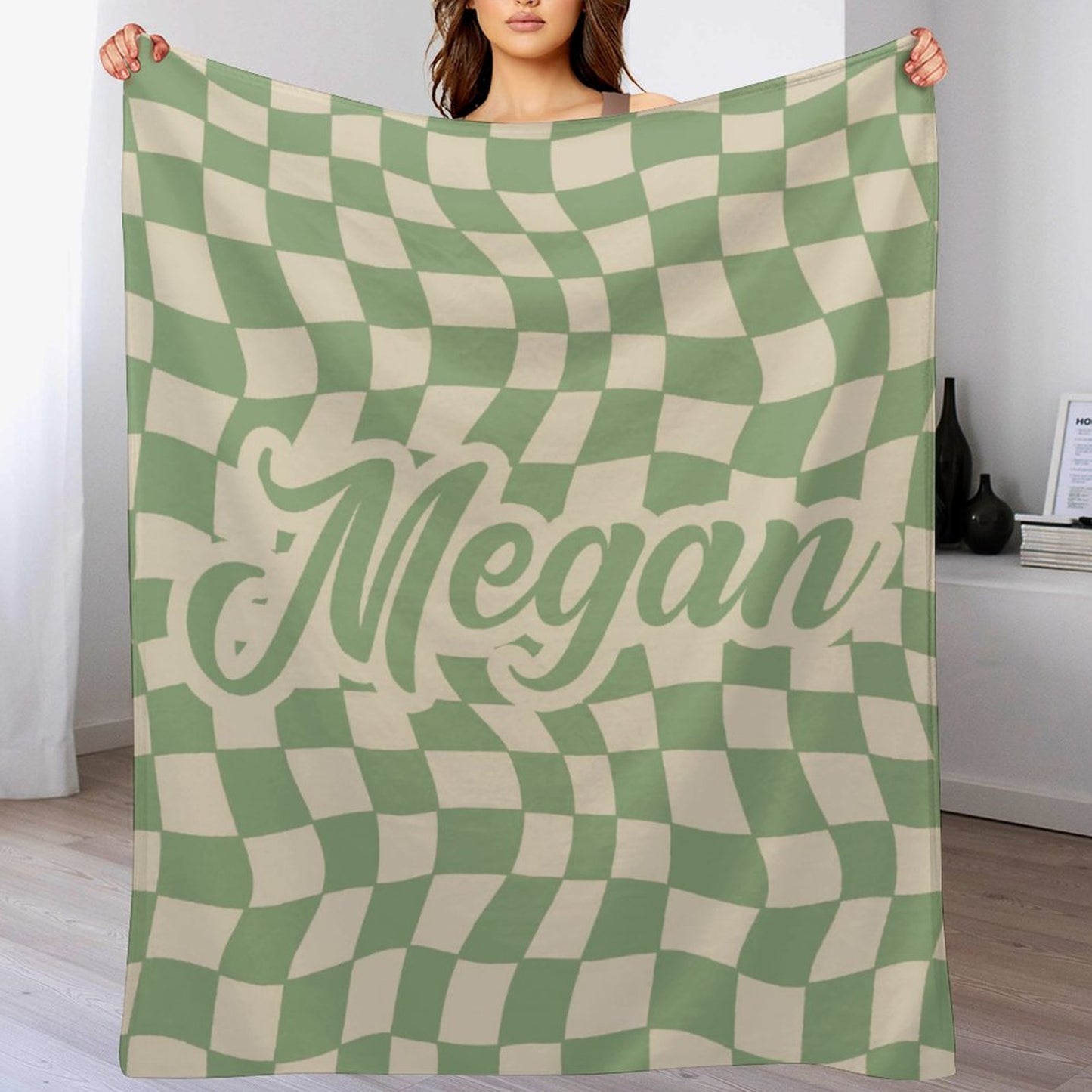 Free Shipping✈️Personalized Checker Pattern in vintage rustic style blanket with Name, Custom blanket gift