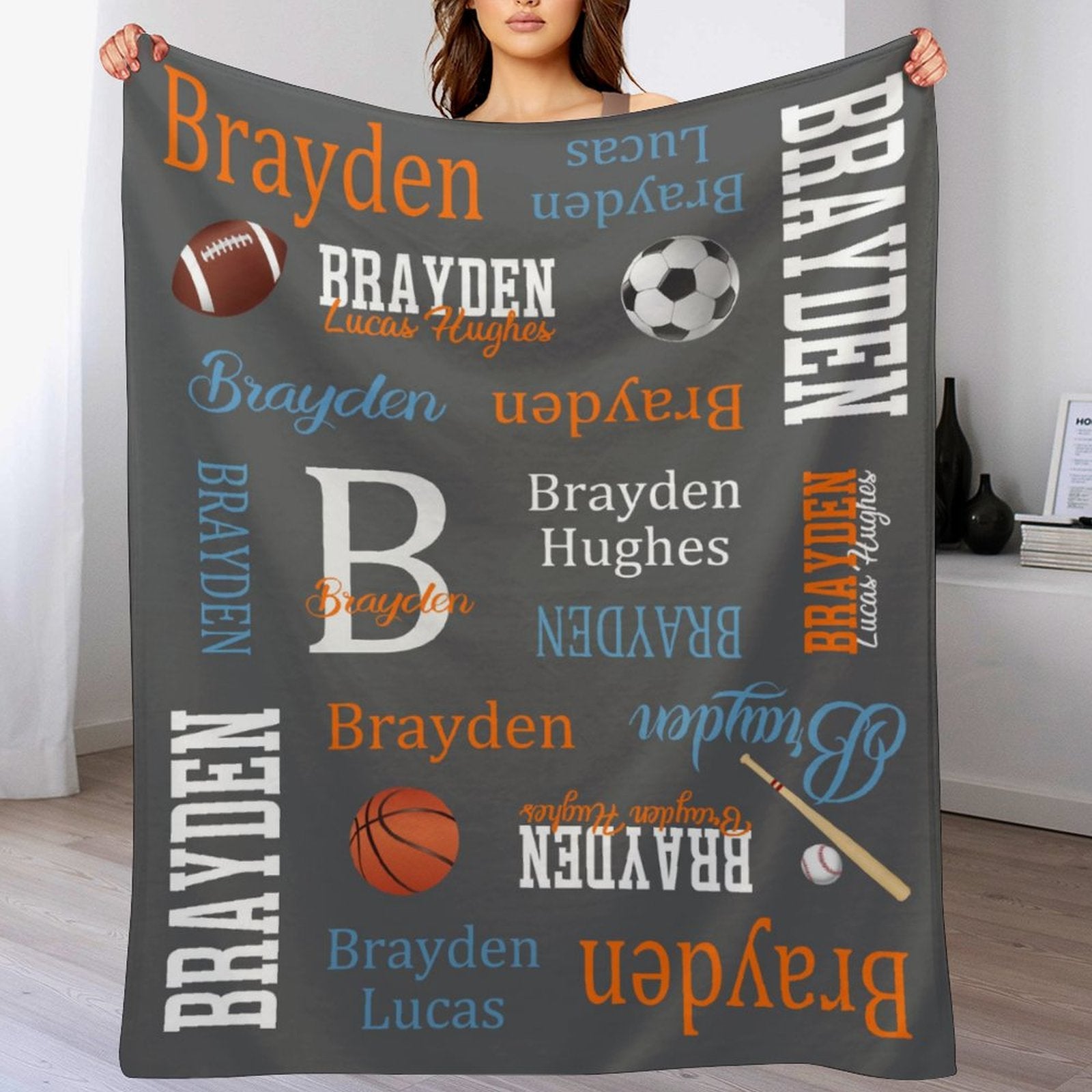 Livraison gratuite✈️Couverture personnalisée avec nom de bébé sur le thème Allstar Sports