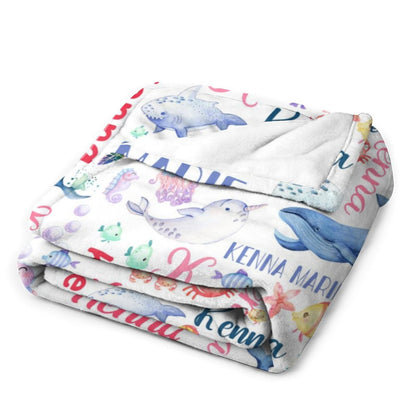 Couverture pour bébé avec nom personnalisé, baleine, animaux marins, livraison gratuite✈️