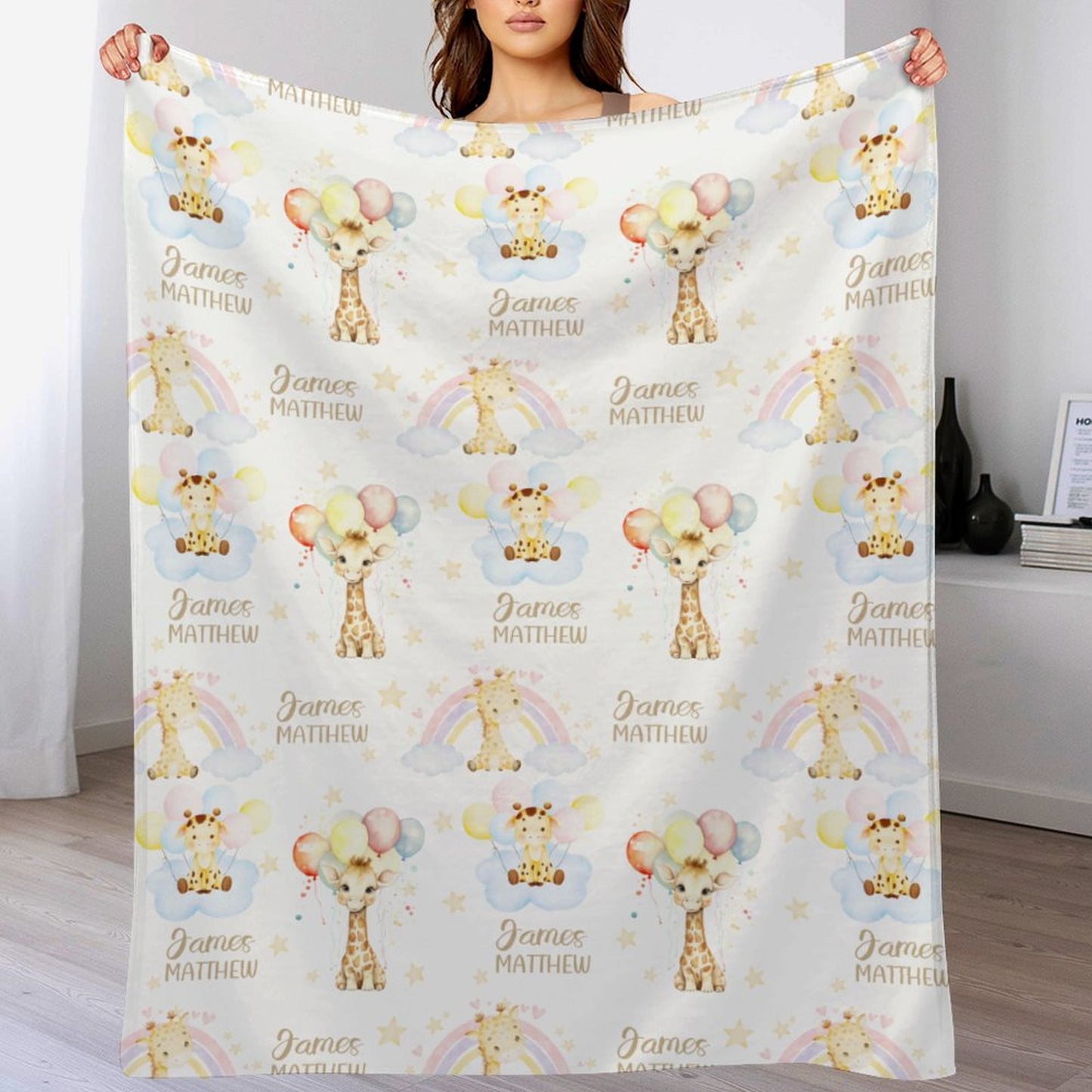 Free Shipping✈️Personalized Rainbow Baby Giraffe Boy Girl Soft Name Blanket