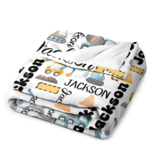 Customized Name Construction Truck Blanket, Children's Gift