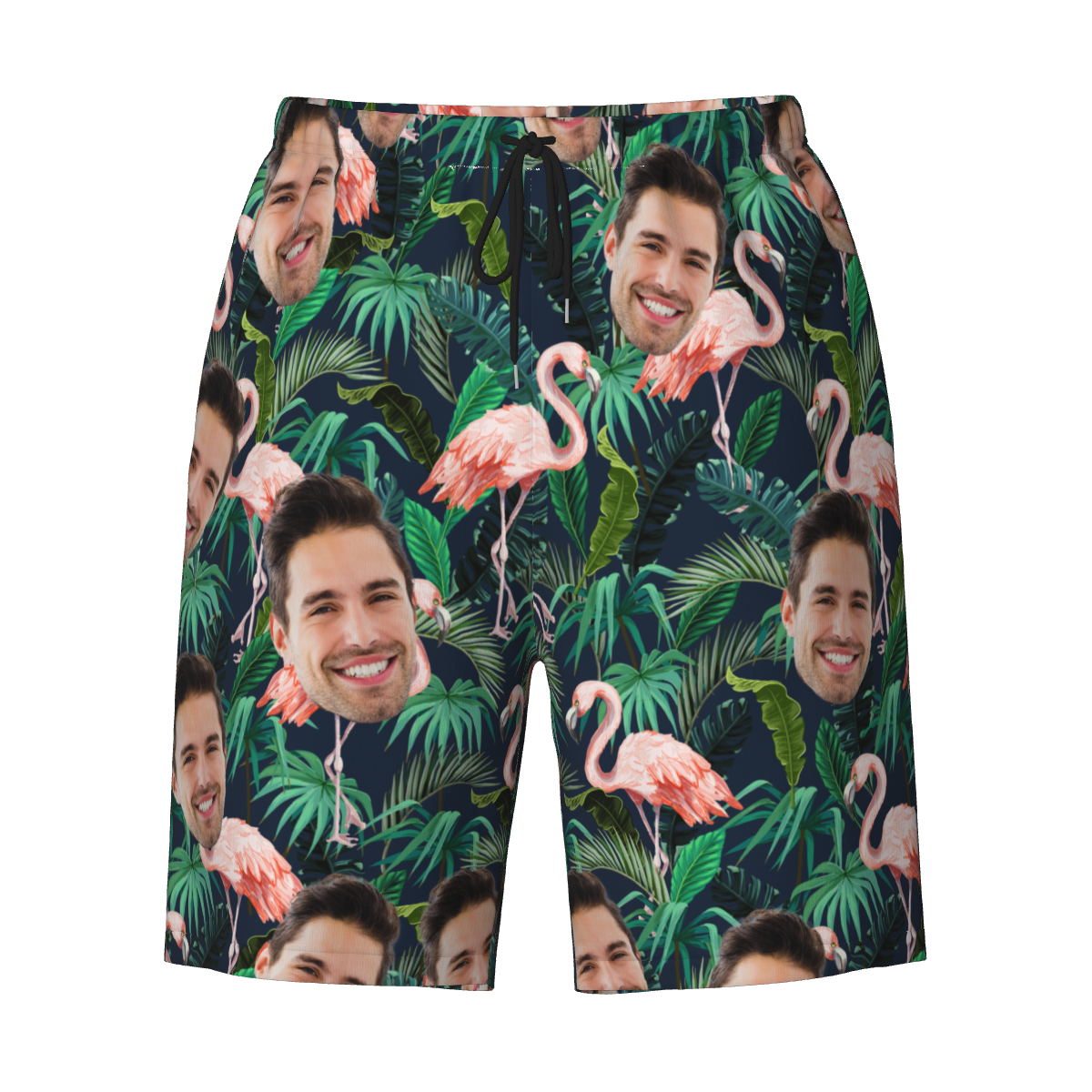 Hawaiian Shorts with Custom Face Personalized Dog Face Leaves & Flamingo Shorts