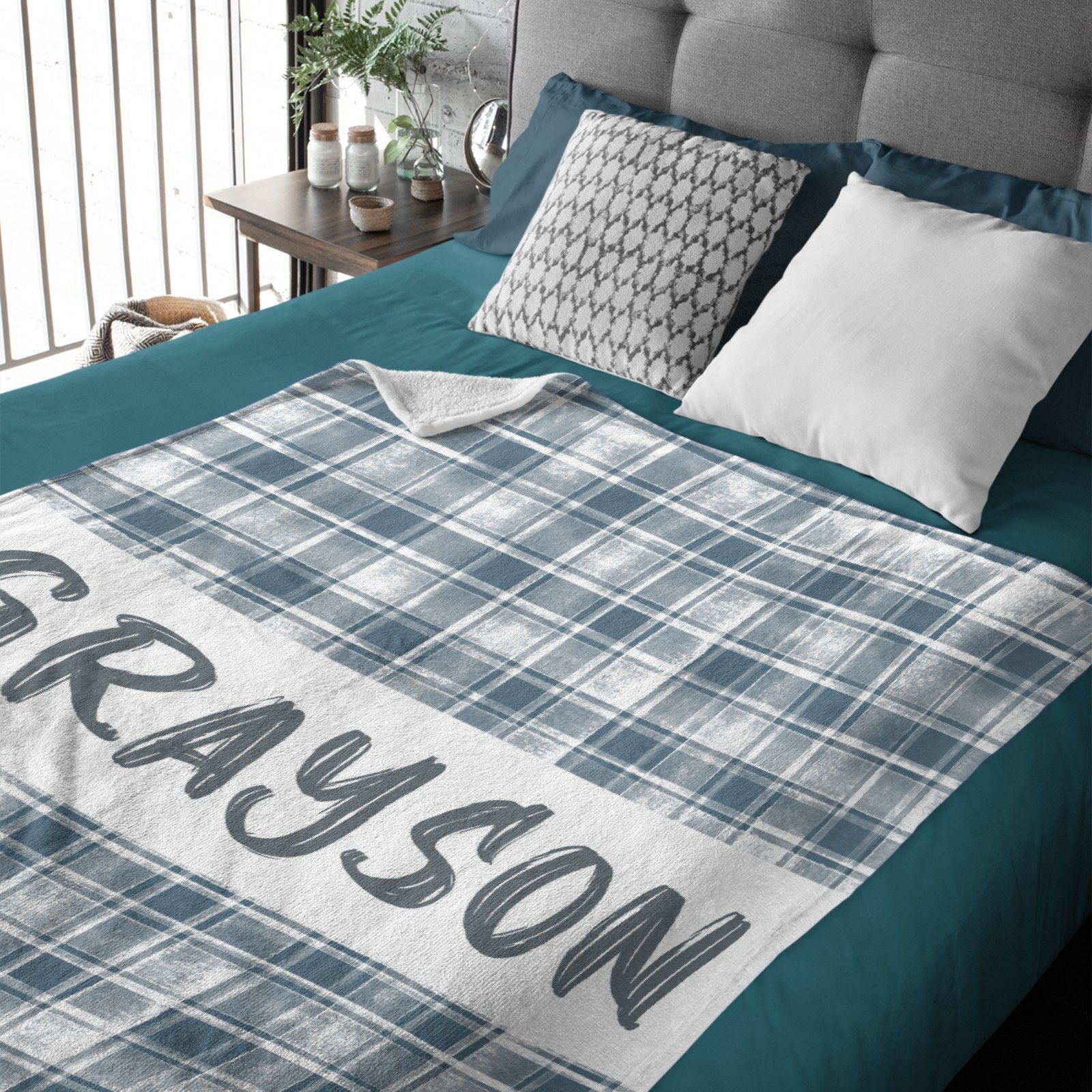 Personalized Plaid Baby Neutral Name Blanket