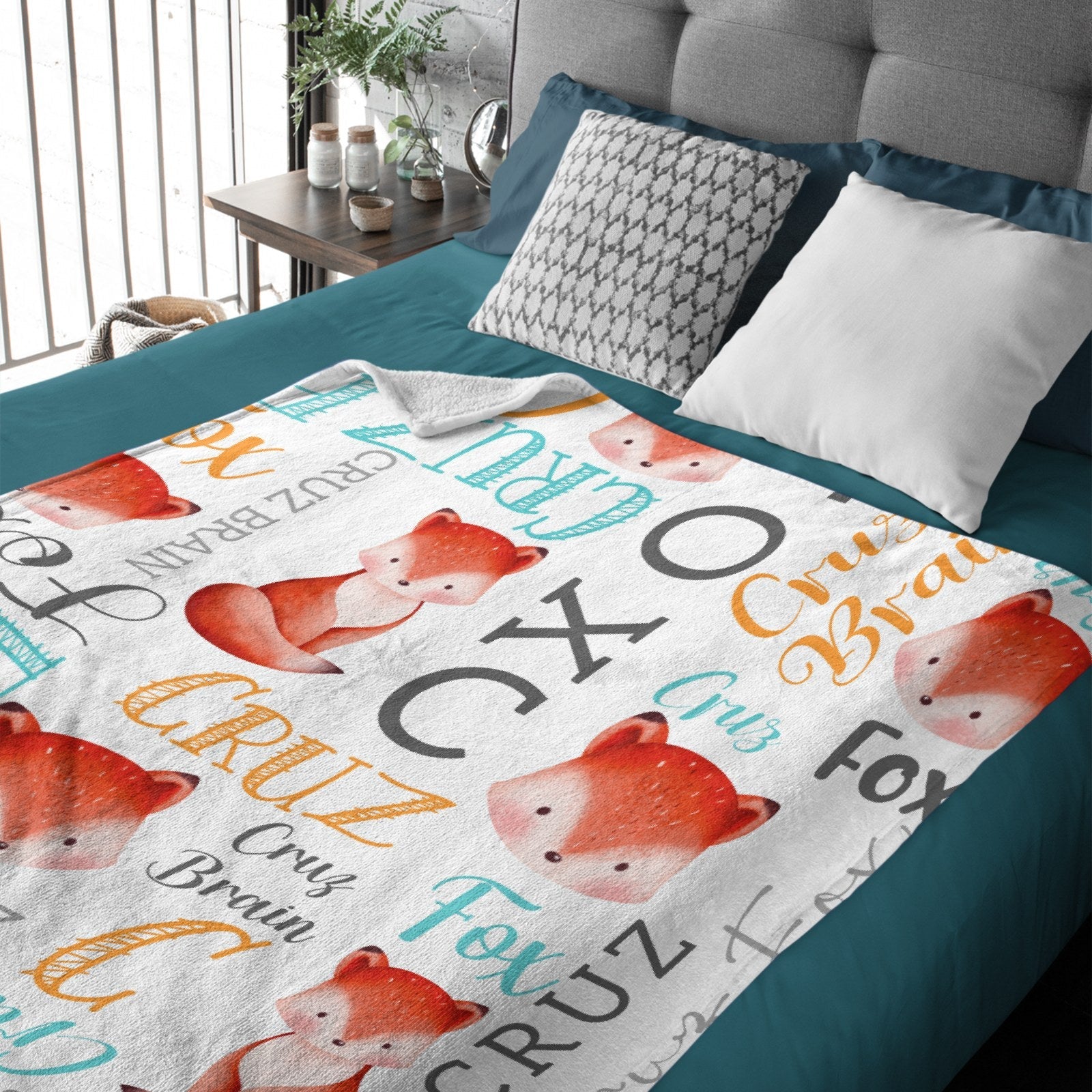 Personalized Fox Animal Baby Name Blanket