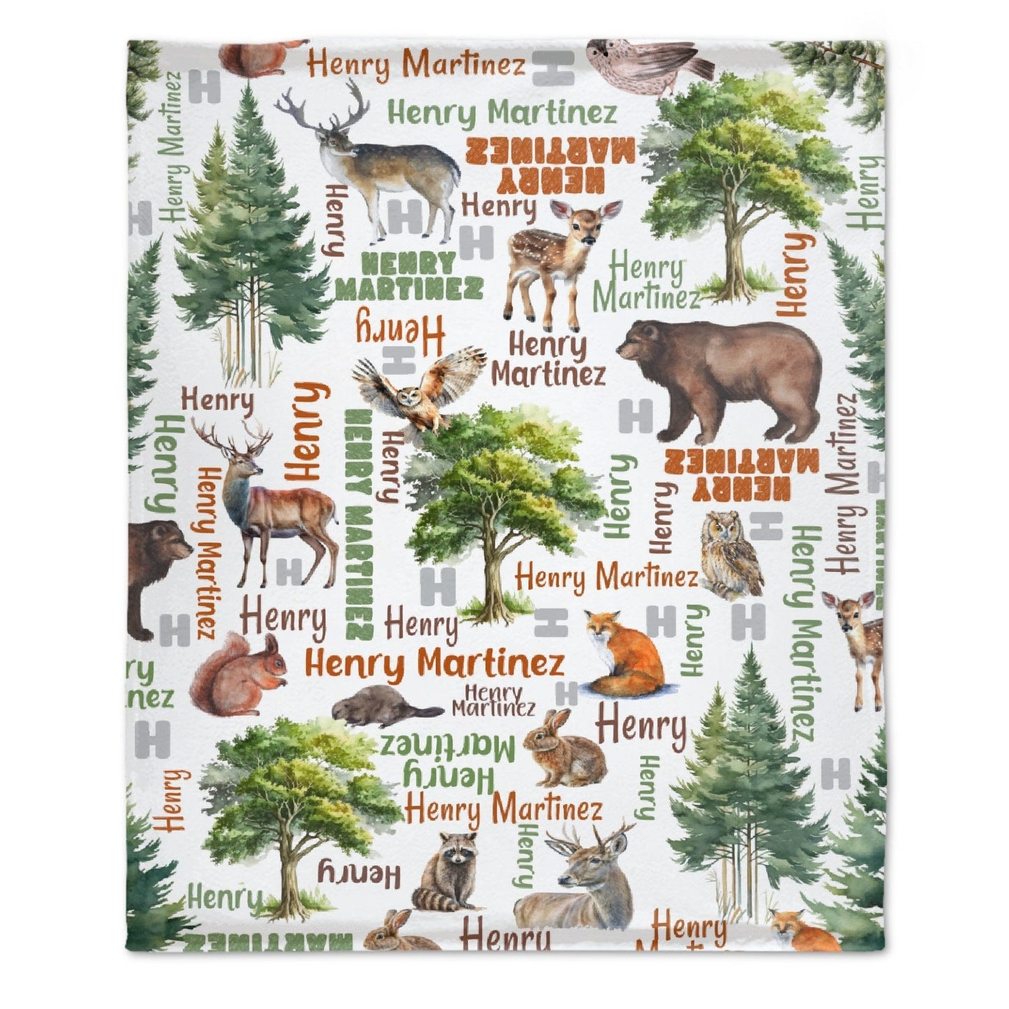 Livraison gratuite✈️Couverture personnalisée avec nom de bébé Woodland Forest