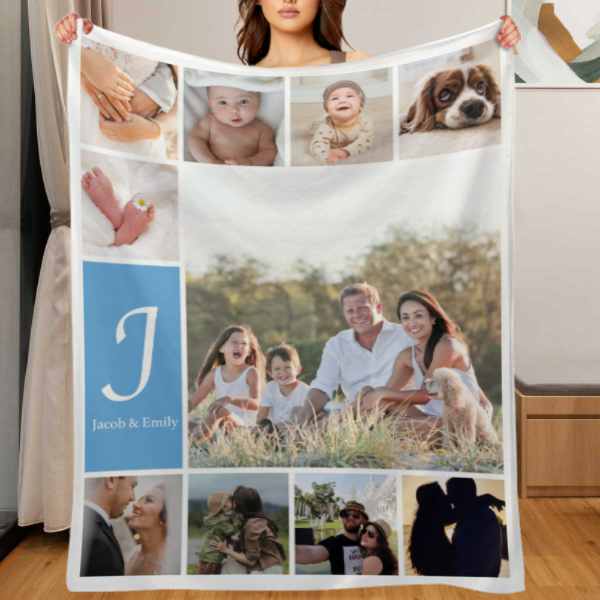 Personalized Custom Photo Name Blanket - Gift for Family