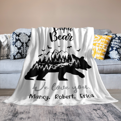 Personalized Name Papa Bear Blankets Gift For Dad