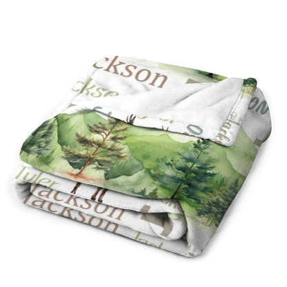 Free Shipping✈️Personalized Woodland Deer Name Pattern Baby Blanket